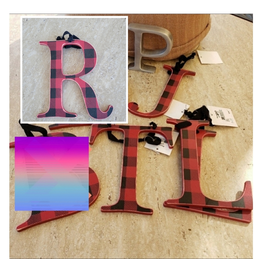 🌺 Buffalo plaid large letter Ornaments J L R